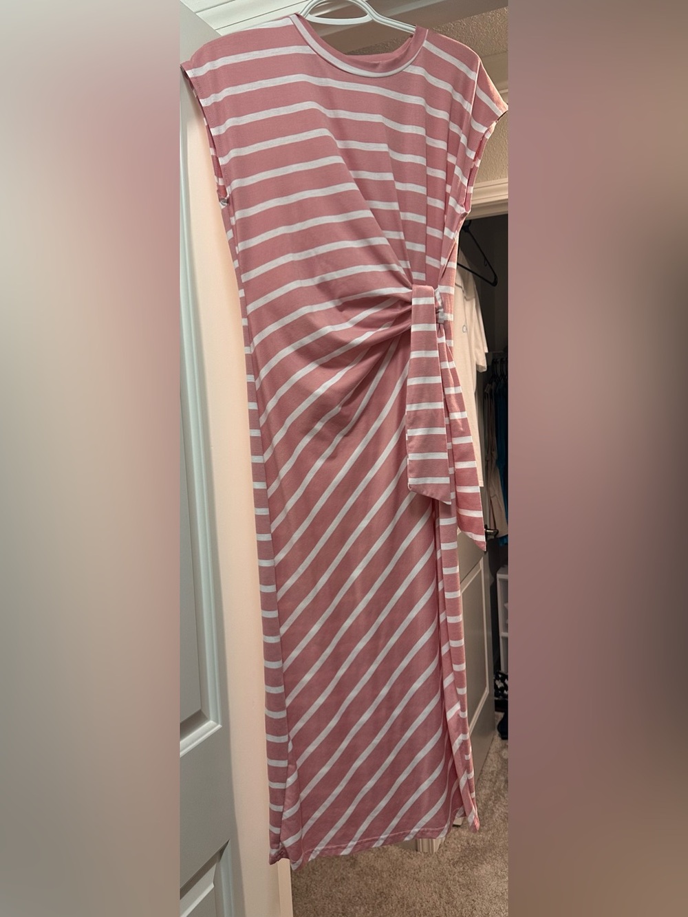 NWOT Striped Pink Tie-Waist Maxi/Midi Dress